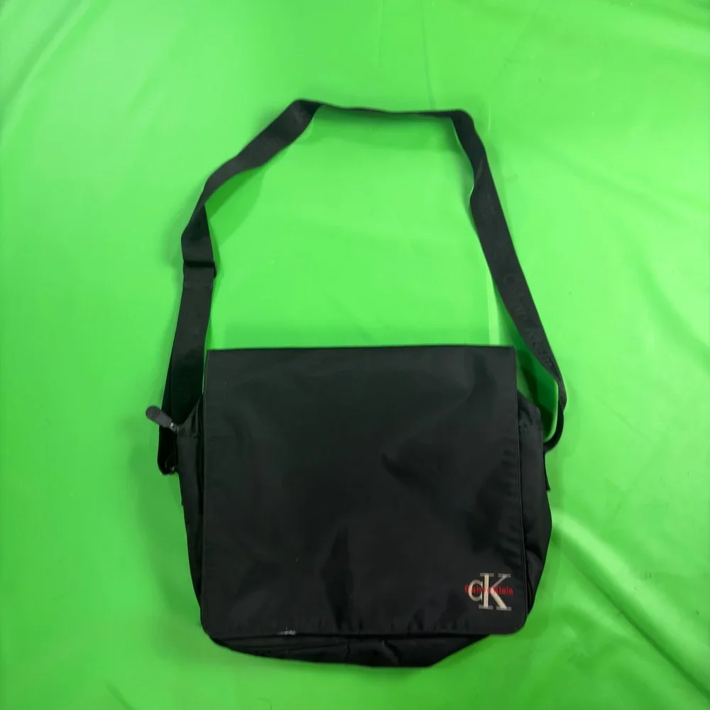 Calvin Klein Messenger Bag Black Nylon CL Logo Crossbody Laptop School Office